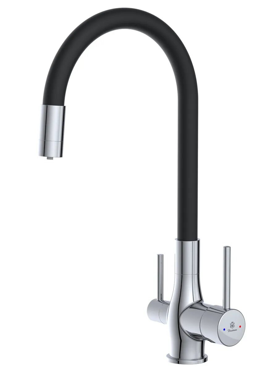 Смеситель для кухни Diadonna, гибкий излив, латунь, черный, серый — фото 1