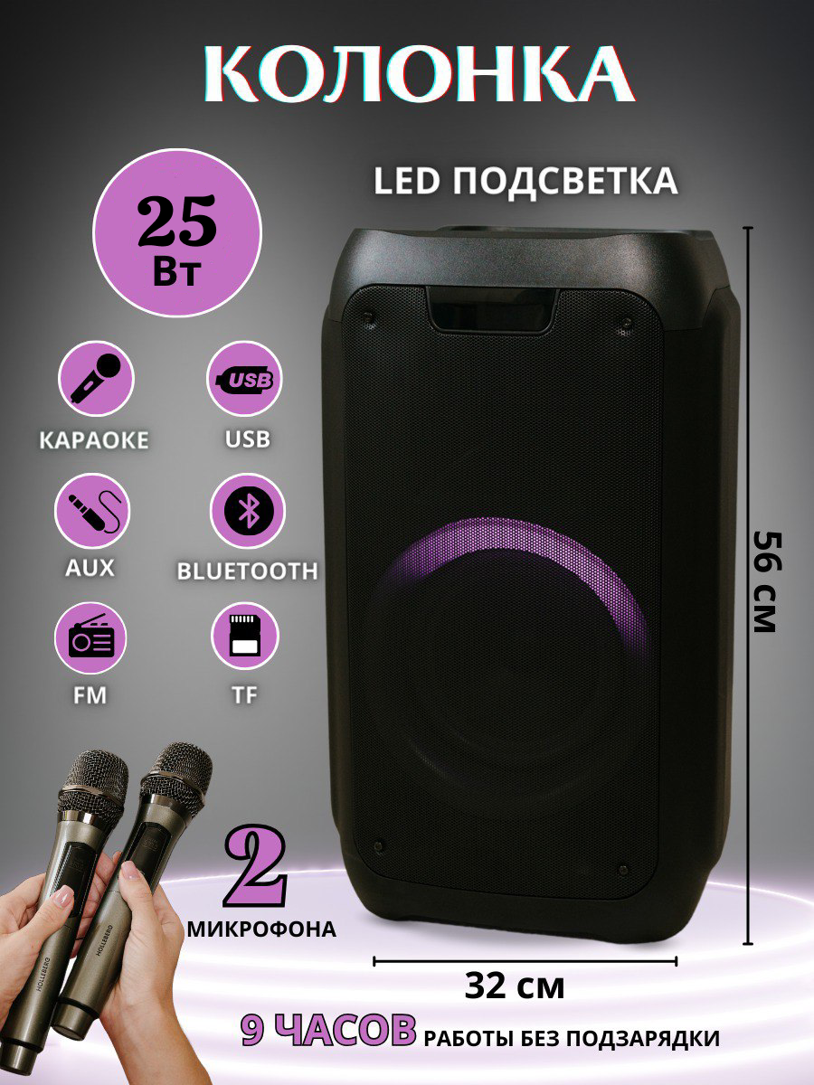 Колонка караокe HOLLEBERG HX-E823, с функцией караоке, 60 Вт
