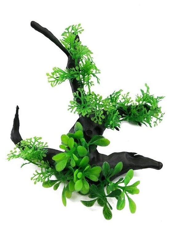 Искусственный декор для аквариума Коряга с растениями P503 14х14х10 см - фотография № 1