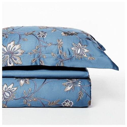 BY COLLECTION Комплект постельного белья с вышивкой евро, 100% хлопок, синий