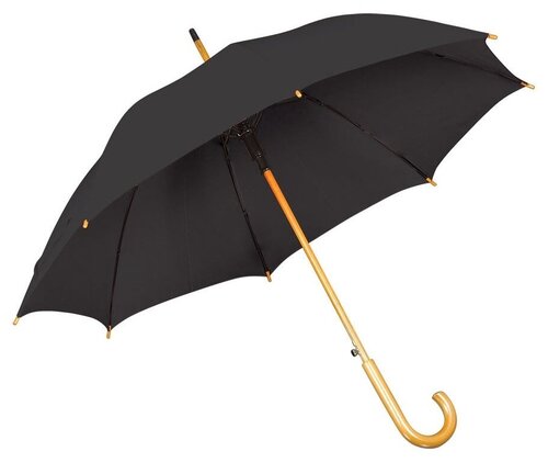 Зонт-трость полуавтомат, деревянная ручка, система «антиветер», для женщин, черный