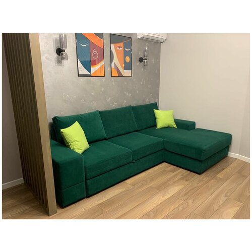 Диван кровать, зеленый, угловой, дельфин, 260х165х75 см, mebelroom