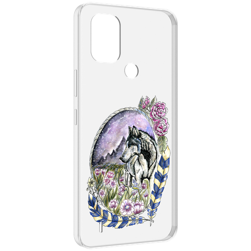 Чехол MyPads нарисованный волк в цветах с перьями для Nokia C31 задняя-панель-накладка-бампер