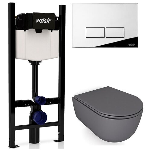 Комплект унитаза с инсталляцией Valsir Dream KIT VSCR 7334GM Slim P3 с сиденьем Микролифт и клавишей смыва Хром глянцевый