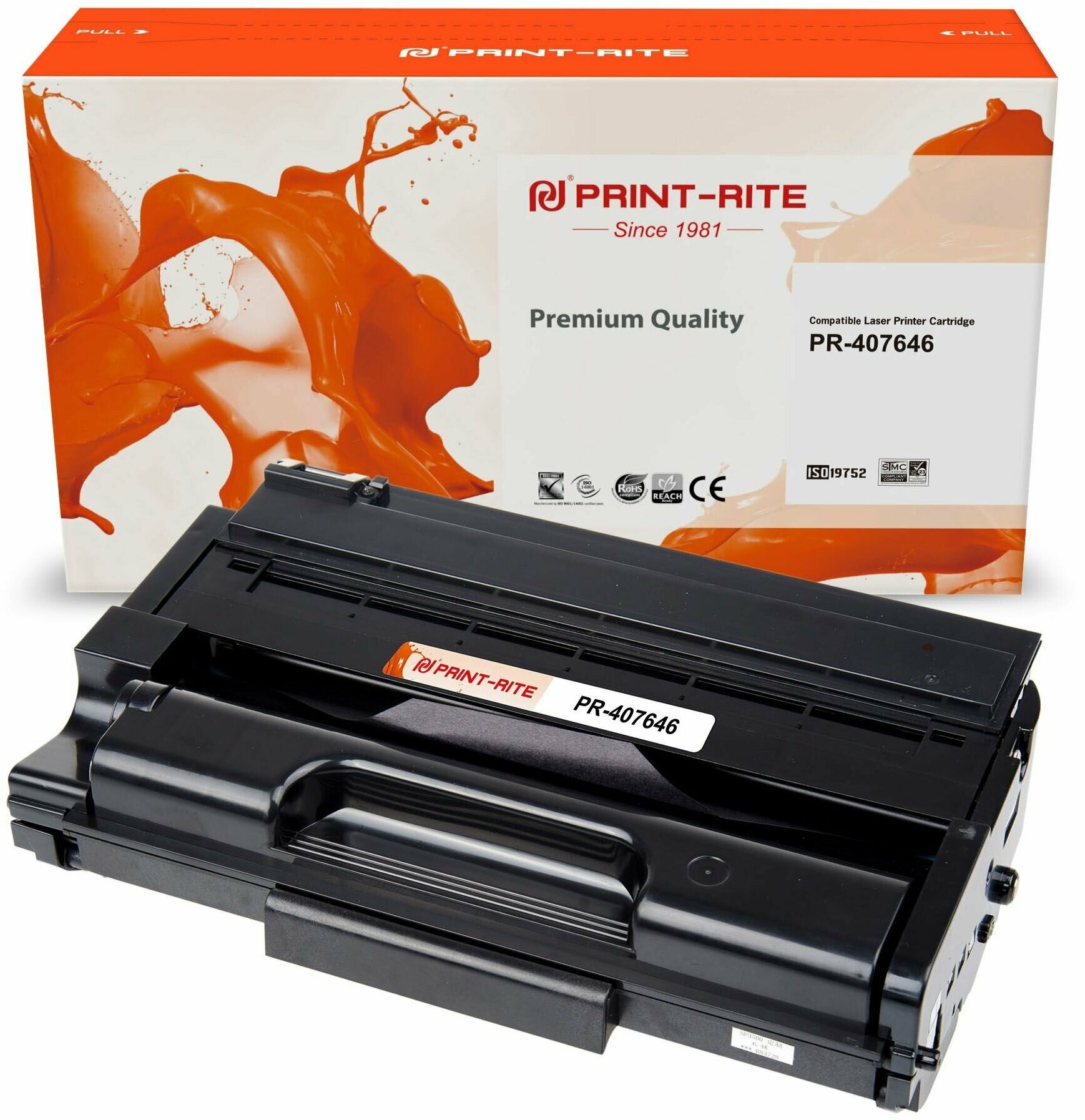Картридж для лазерных принтеров PRINT-RITE PR-407646, черный, совместимый с Ricoh, ресурс 6400 страниц