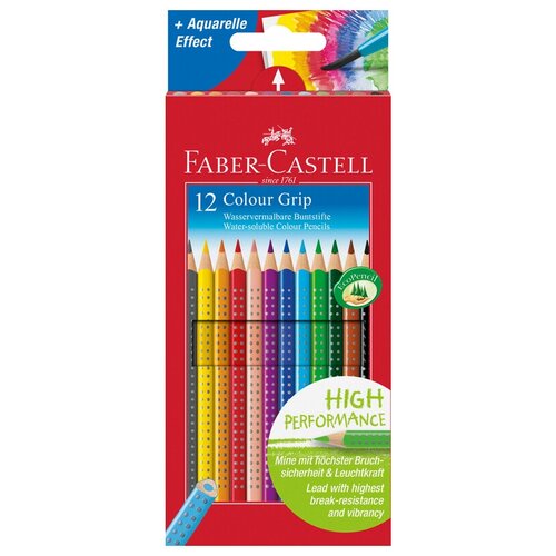 Карандаши цветные Faber-Castell Grip, 12цв, трехгран, заточен, картон, европодвес, 286229