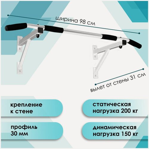 Изображение товара Турник Absolute Champion Aktiv, настенный, противоскользящие ручки, 100 кг, белый