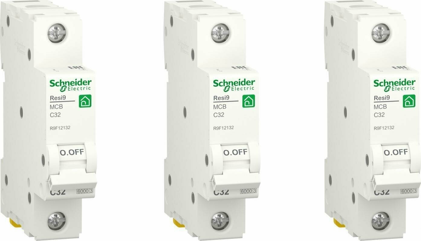 Автоматический выключатель Schneider Electric Resi9 1P 32А характеристика C (комплект из 3 шт)