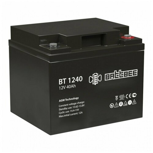 Аккумулятор Battbee BT-1240 (12В, 40Ач / 12V, 40Ah / вывод болт/гайка 6,5) аккумулятор battbee bt 12012 12в 1 2ач 12v 1 2ah вывод f1