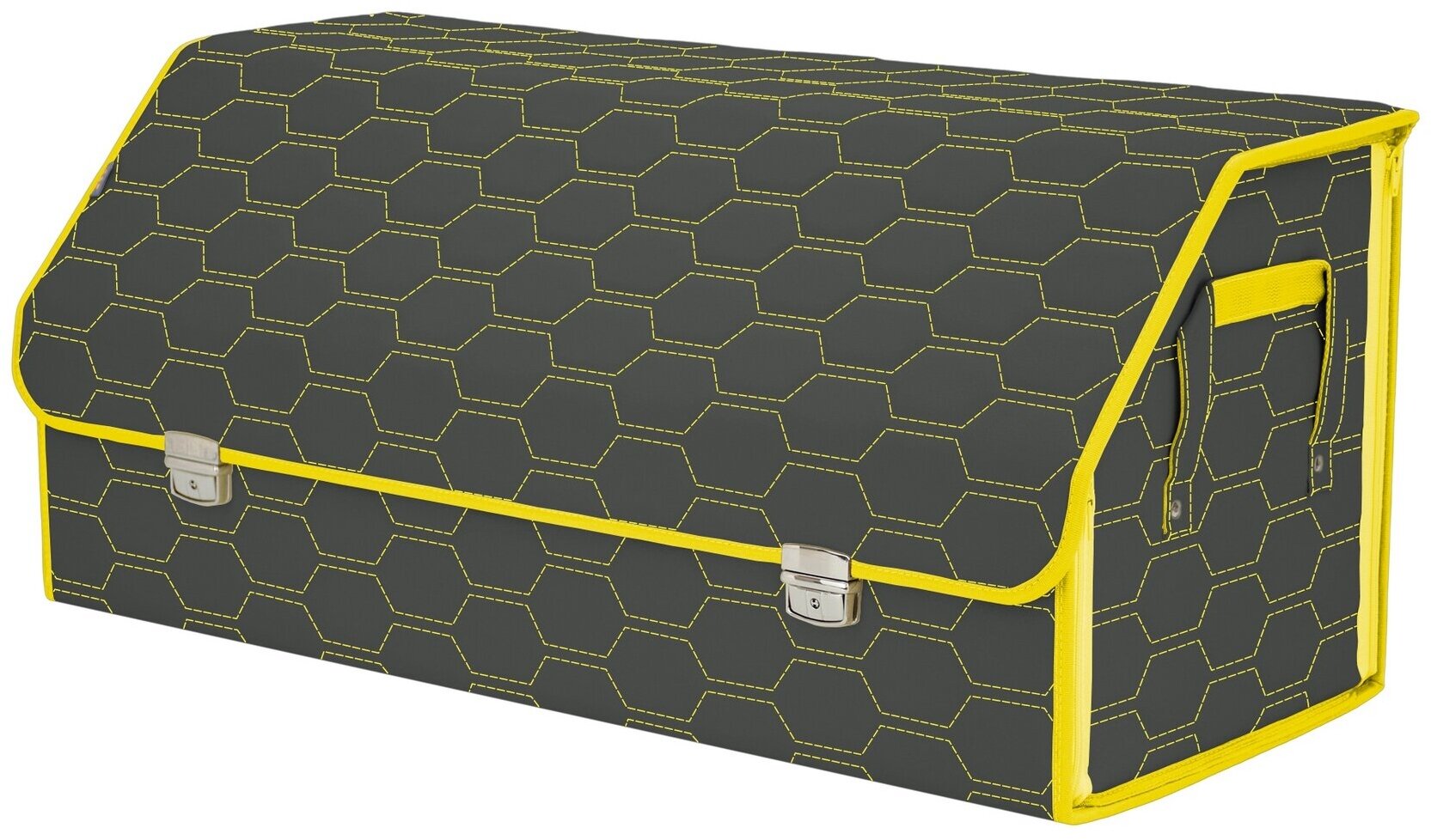 Органайзер-саквояж в багажник "Союз Премиум" (размер XXL). Цвет: серый с желтой прострочкой Соты.