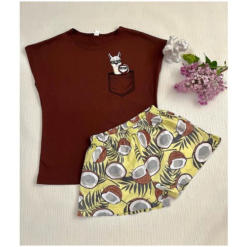 фото Пижама женская кокосы футболка с шортами хлопок размер 44 ип бойцов владимир викторович