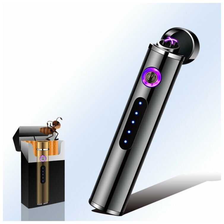 Зажигалка электронная, USB-зарядка, цилиндрической формы, цвет черный - фотография № 9