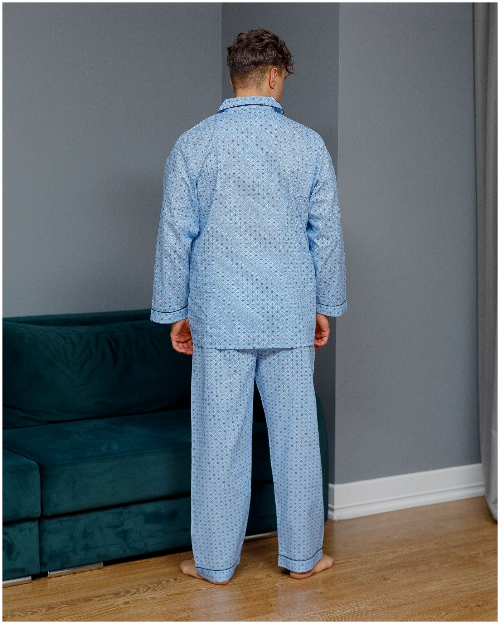 Пижама мужская с брюками и рубашкой с длинным рукавом хлопок Global - фотография № 10