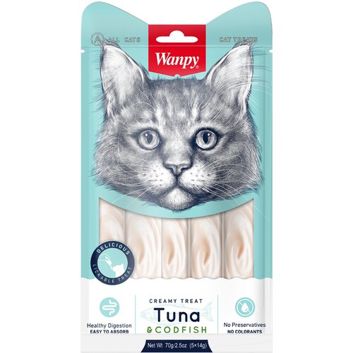 Лакомство Wanpy Cat Нежное пюре из тунца и трески для кошек (70 г, Тунец и треска)