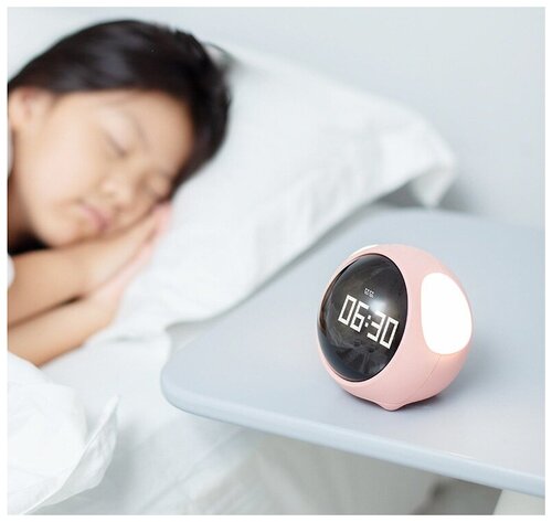 Часы электронные детские, будильник с ночником, часы с эмоджи (розовый)