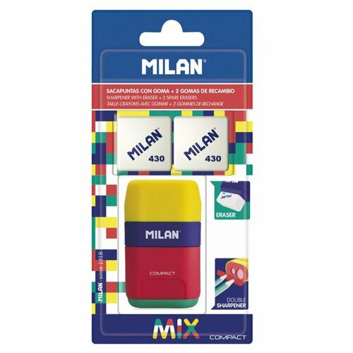 Ластик-точилка Milan COMPACT MIX+2смен. ласт син. кауч лезв. точ из . ластик каучук milan 430 4 штуки в блистере bmm9215