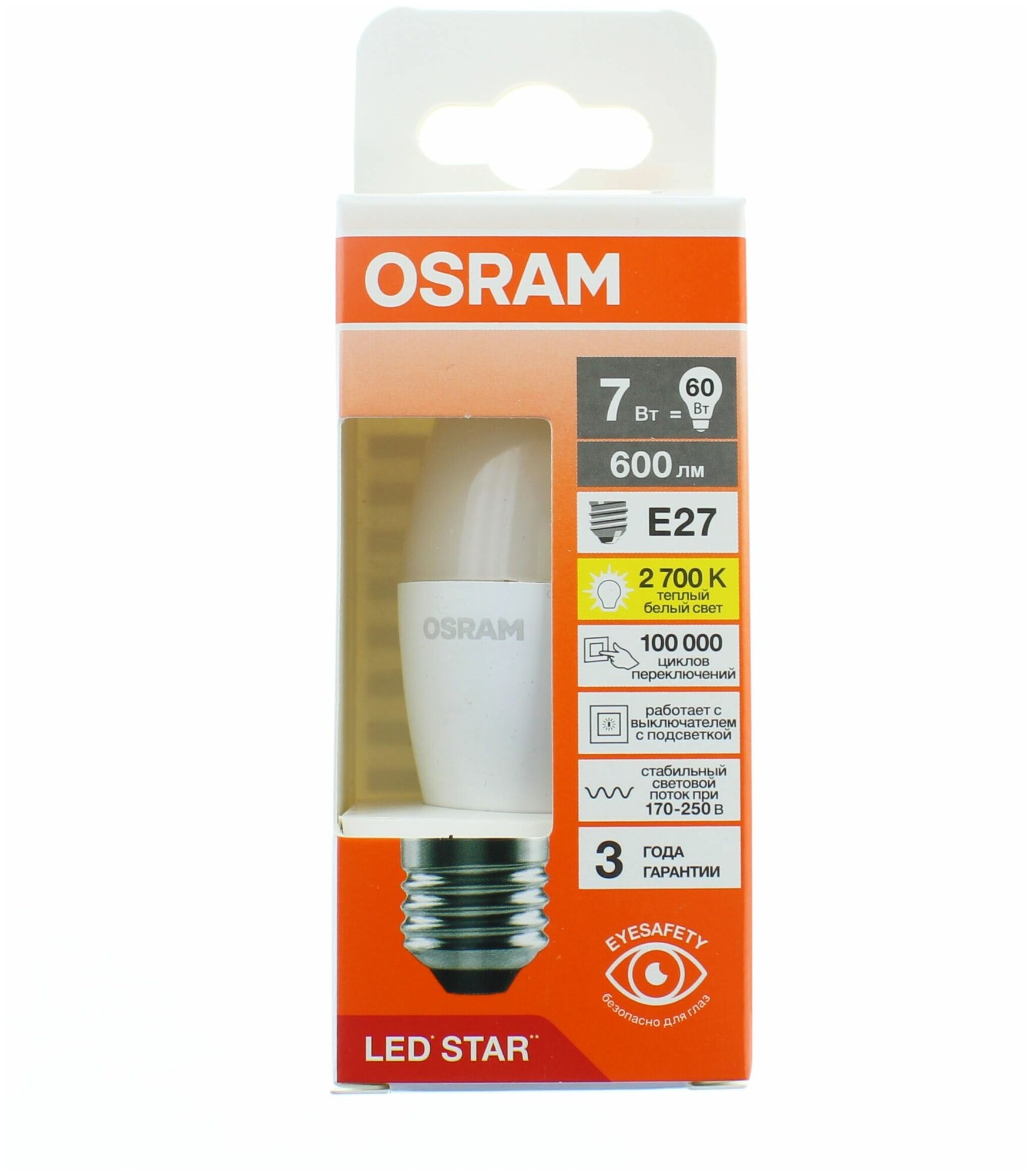 Лампа "свеча" светодиодная OSRAM LED Star 7Вт 2700К E27