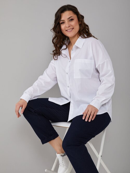 Рубашка  Алтекс, повседневный стиль, оверсайз, длинный рукав, карманы, однотонная, размер 54, белый