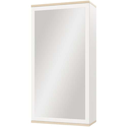 Шкаф закрытый с зеркалом на эмали и открытой полкой из массива ясеня средний 60х117х27 (ШхВхГ)