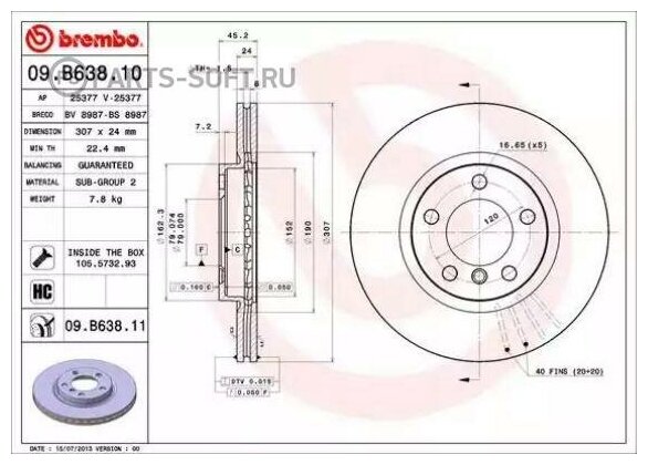 Диск тормозной 09. B638.11 BREMBO 09. B638.11 | цена за 1 шт