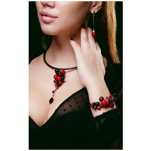 Колье MARI JOO длина 55 см красный черный 1499₽