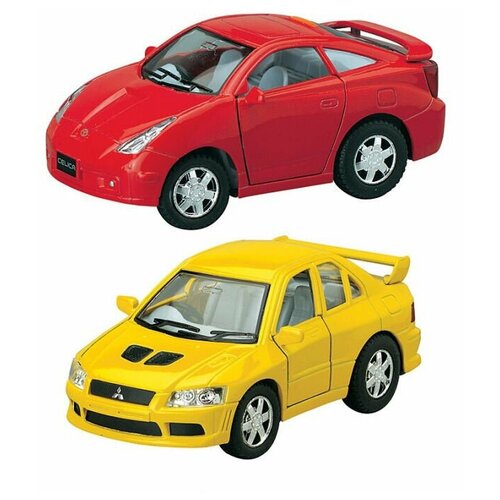 Металлическая машинка KinsFun Мультяшные Mitsubishi Lancer Evolution 7 / Toyota Celica, KT4010-11D инерционная, 10 см. / Микс 1 шт.