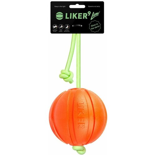 Мячик   для собак  LIKER Лайкер9 Люми на шнуре (6284),  оранжевый/зеленый