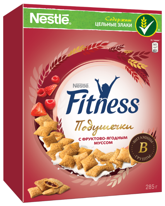 Готовый завтрак Nestle Fitness подушечки с фруктово-ягодным муссом, коробка