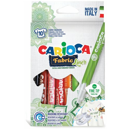 CARIOCA Маркеры для ткани carioca (италия) fabric , 10 цветов, круглый наконечник 2,6 мм, 42909