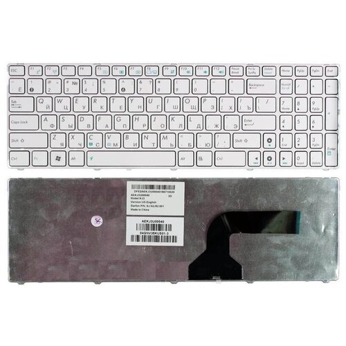 Клавиатура для ноутбука Asus K52, PRO7BJg белая, с рамкой клавиатура для ноутбука asus n53 k53 n73 черная