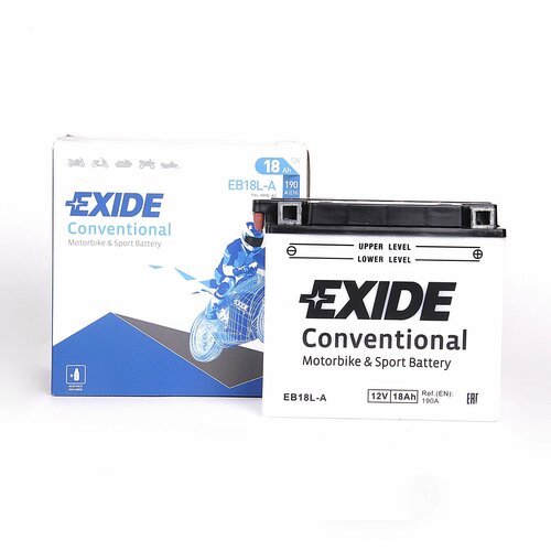 Мото аккумулятор EXIDE CONVERTIONAL EB18L-A 18Ач R+ EN190A 180x90x162 B00