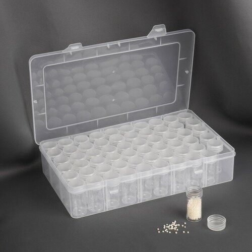 Контейнер для рукоделия 60 баночек d 25 х 48 мм с наклейками 28 х 17 х 55 см цвет прозрачный 1222₽