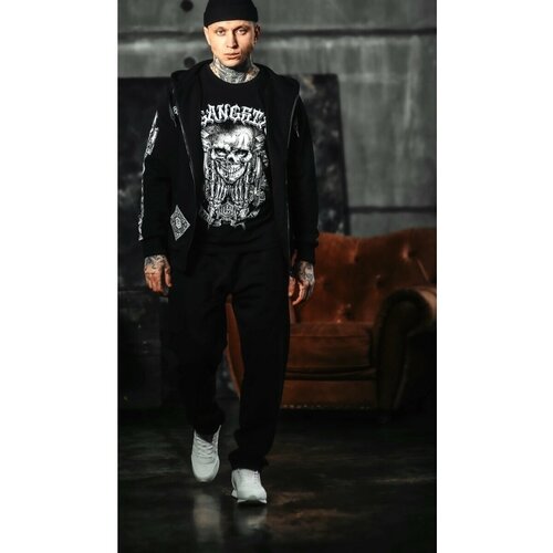 Костюм Gangsta Wear, толстовка и брюки, прямой силуэт, капюшон, карманы, размер M, черный