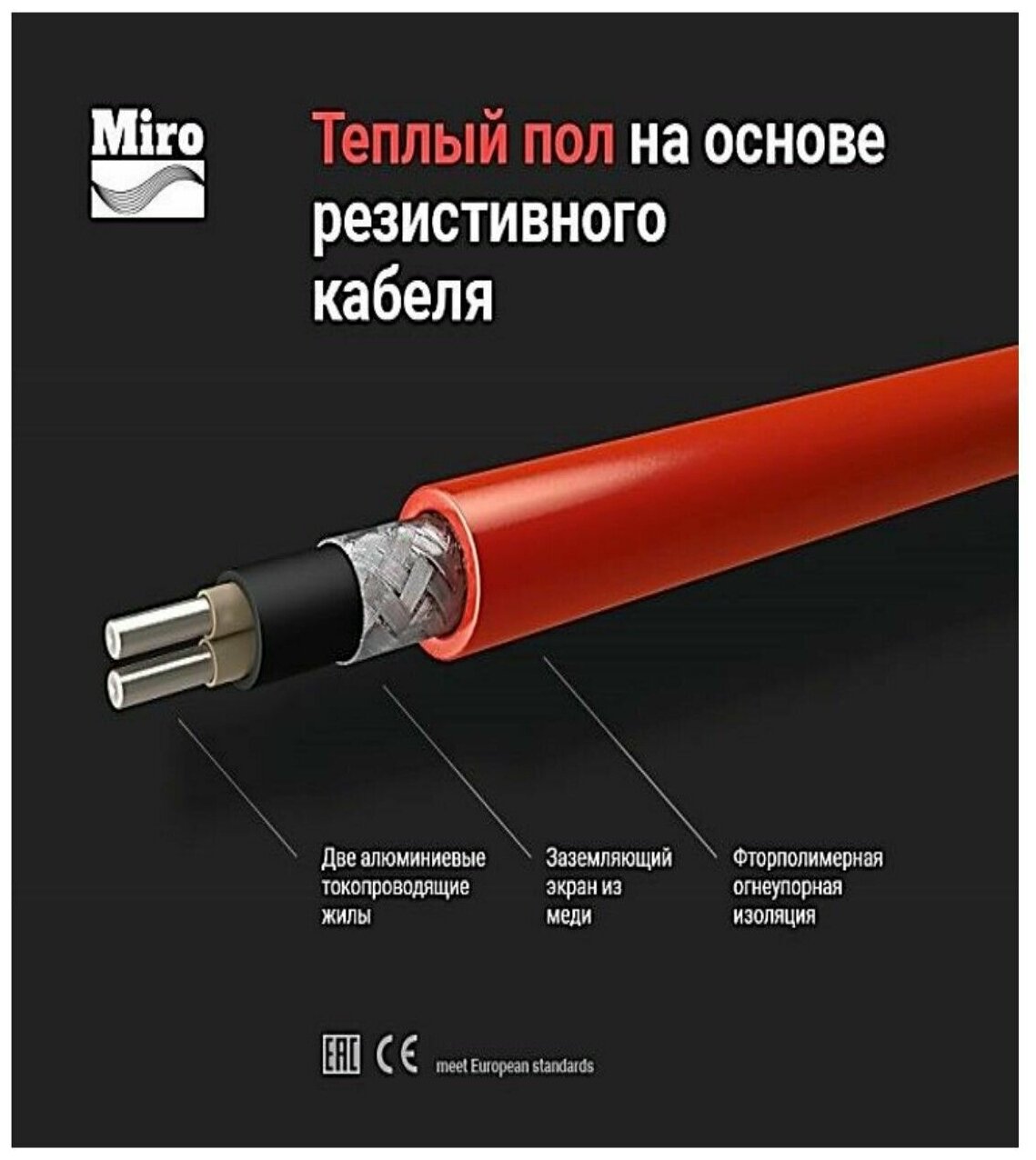 Нагревательный кабель Miro 20 м - 300 Вт (15 Вт/м) - фотография № 2