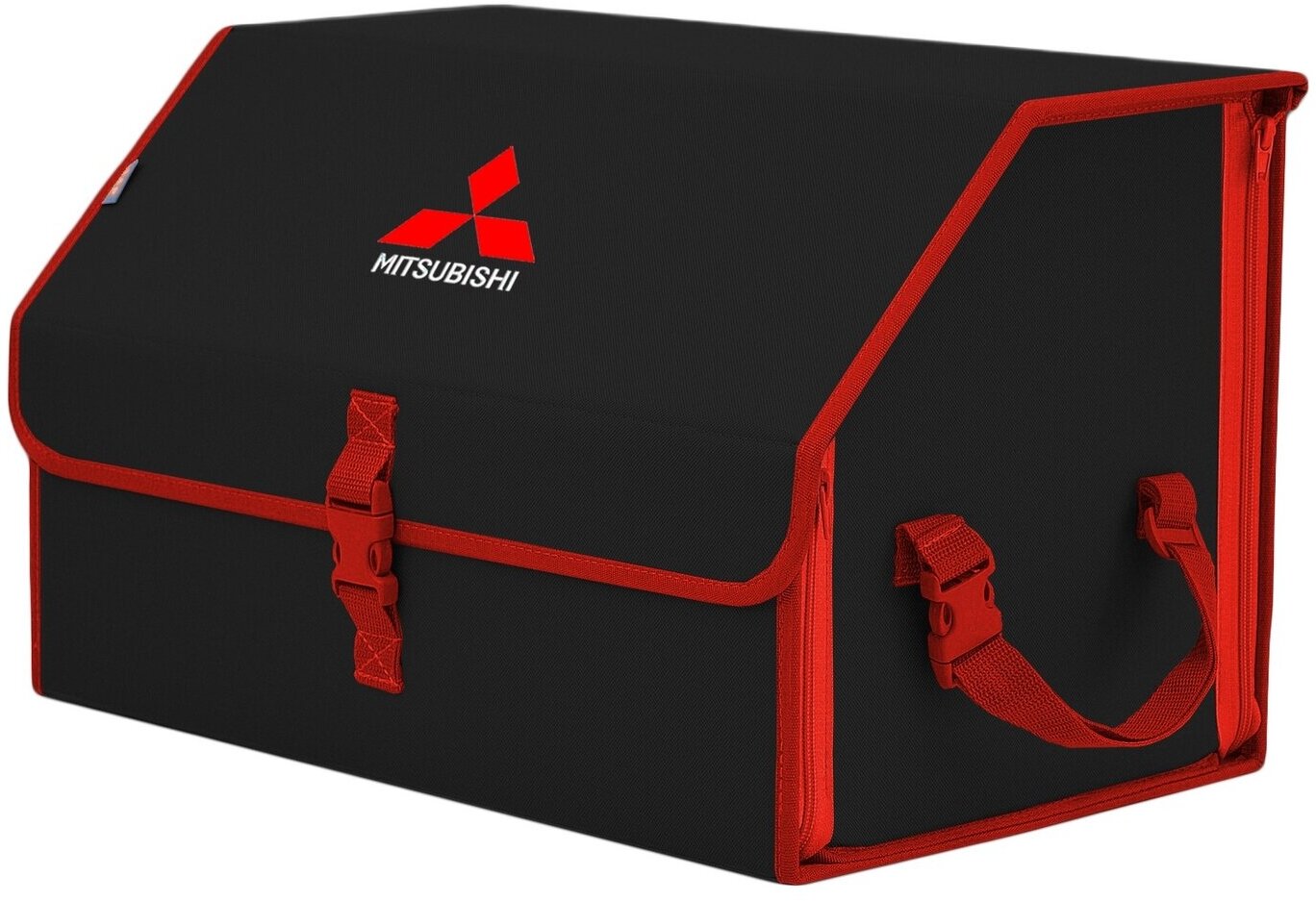 Органайзер-саквояж в багажник "Союз" (размер L). Цвет: черный с красной окантовкой и вышивкой Mitsubishi (Митсубиши).