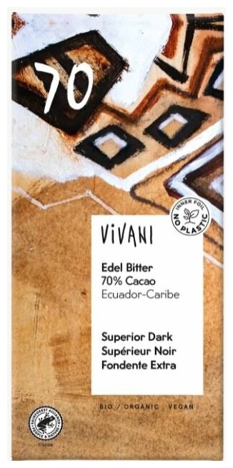 Шоколад Vivani органик горький 70% какао из Эквадора/Кариб 100г (Германия)