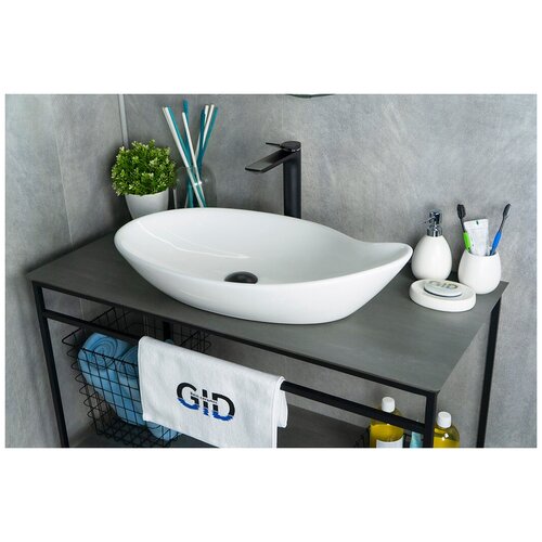 Комплект 3 предмета: Керамическая накладная раковина для ванной Gid N9052 с сифоном А-3202 и донным клапаном хром H6717