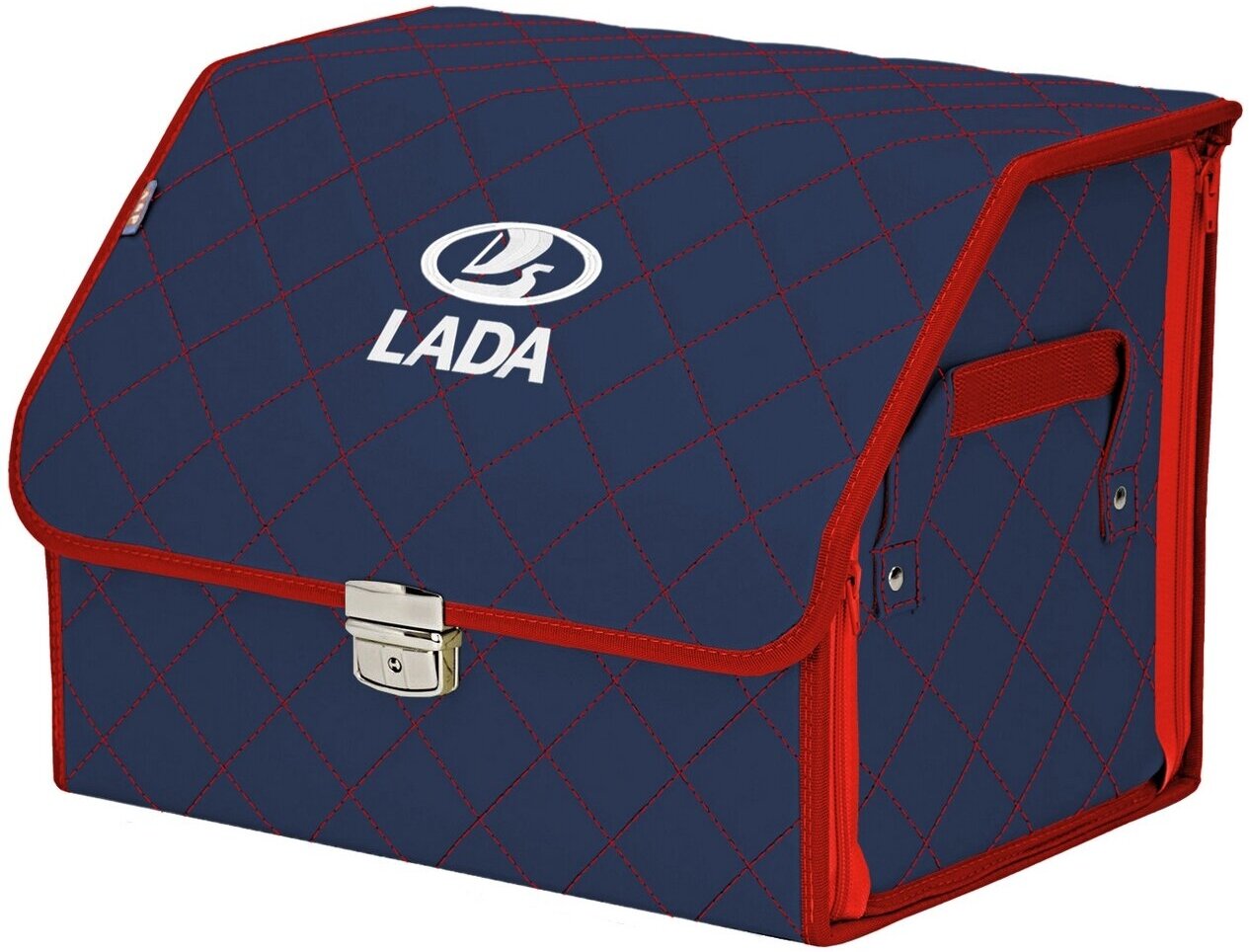 Органайзер-саквояж в багажник "Союз Премиум" (размер M). Цвет: синий с красной прострочкой Ромб и вышивкой LADA (лада).