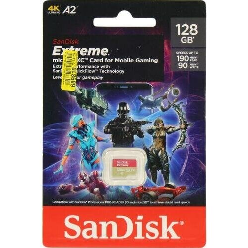 SD карта Sandisk Extreme SDSQXAA-128G-GN6GN флеш карта microsdxc 64gb kingston microsdxc uhs ii class u3 v30 a2 чтение 170мб с запись 70мб с с адаптером