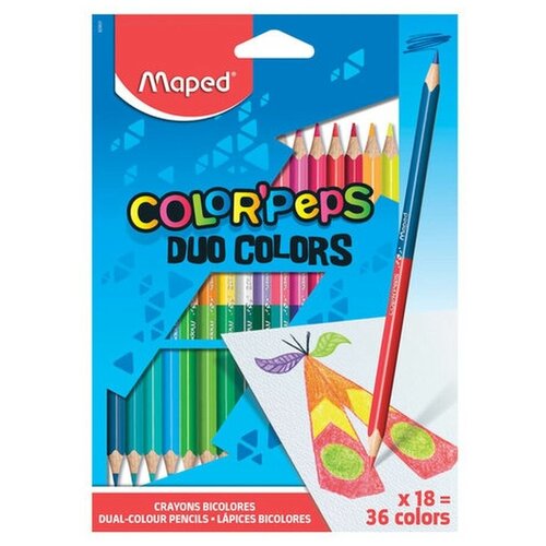 Карандаши двусторонние MAPED (Франция) «Color'Peps Duo», 18 штук, 36 цветов, трехгранные карандаши цветные centrum деревянные двусторонние 18 штук 36 цветов 88018
