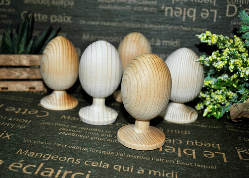 Набор деревянных яиц на подставке для пасхального декора 5 шт. 9 см.