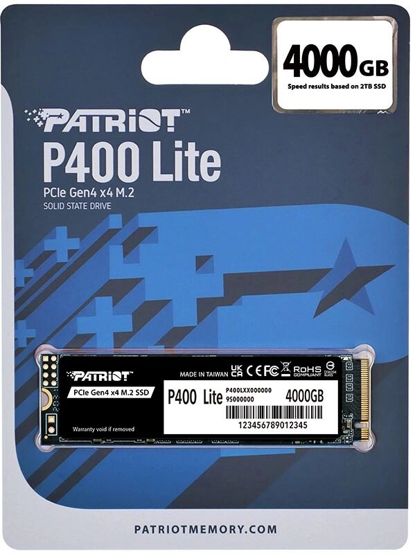 Накопитель SSD Patriot PCIe 4.0 x4 4TB P400LP4KGM28H P400 Lite M.2 2280