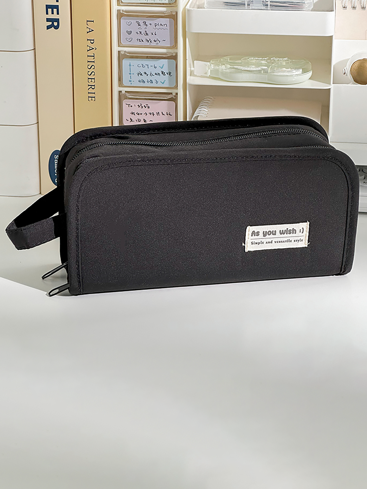 Пенал школьный для канцелярии косметики 2 отделения цвет черный