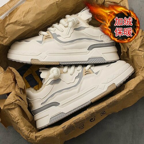 Изображение товара MOOCIE Мужские зимние бархатные хлопковые туфли, универсальные повседневные белые кроссовки на толстой подошве, молодежные спортивные модные кроссовки, EU:45