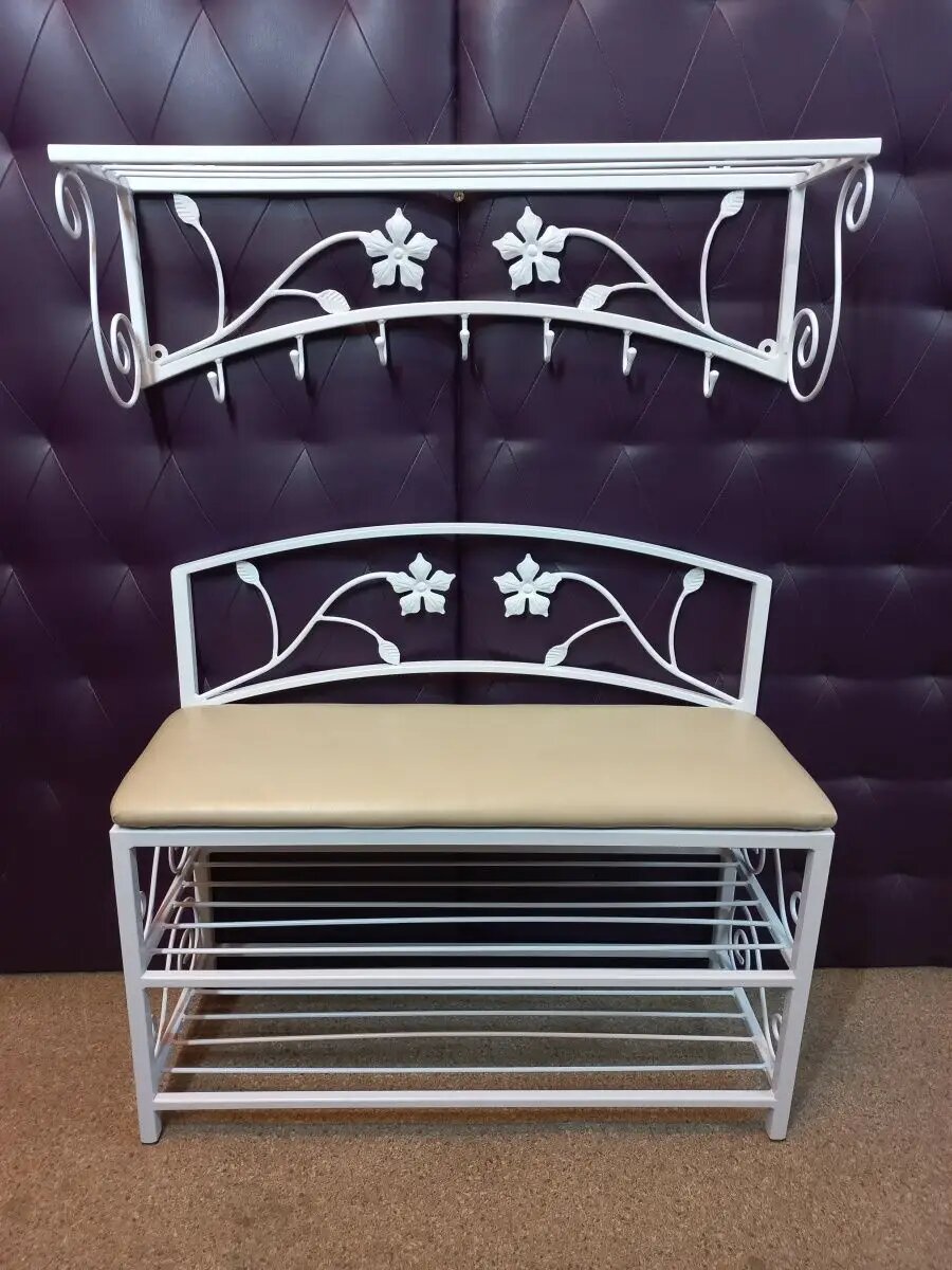 Кованая прихожая, вешалка + банкетка, Студия кованой мебели Нива, цвет белый — фото 1