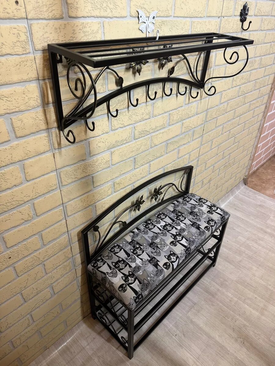 Кованая прихожая, вешалка + банкетка, Студия кованой мебели Нива, цвет терракотовый — фото 1