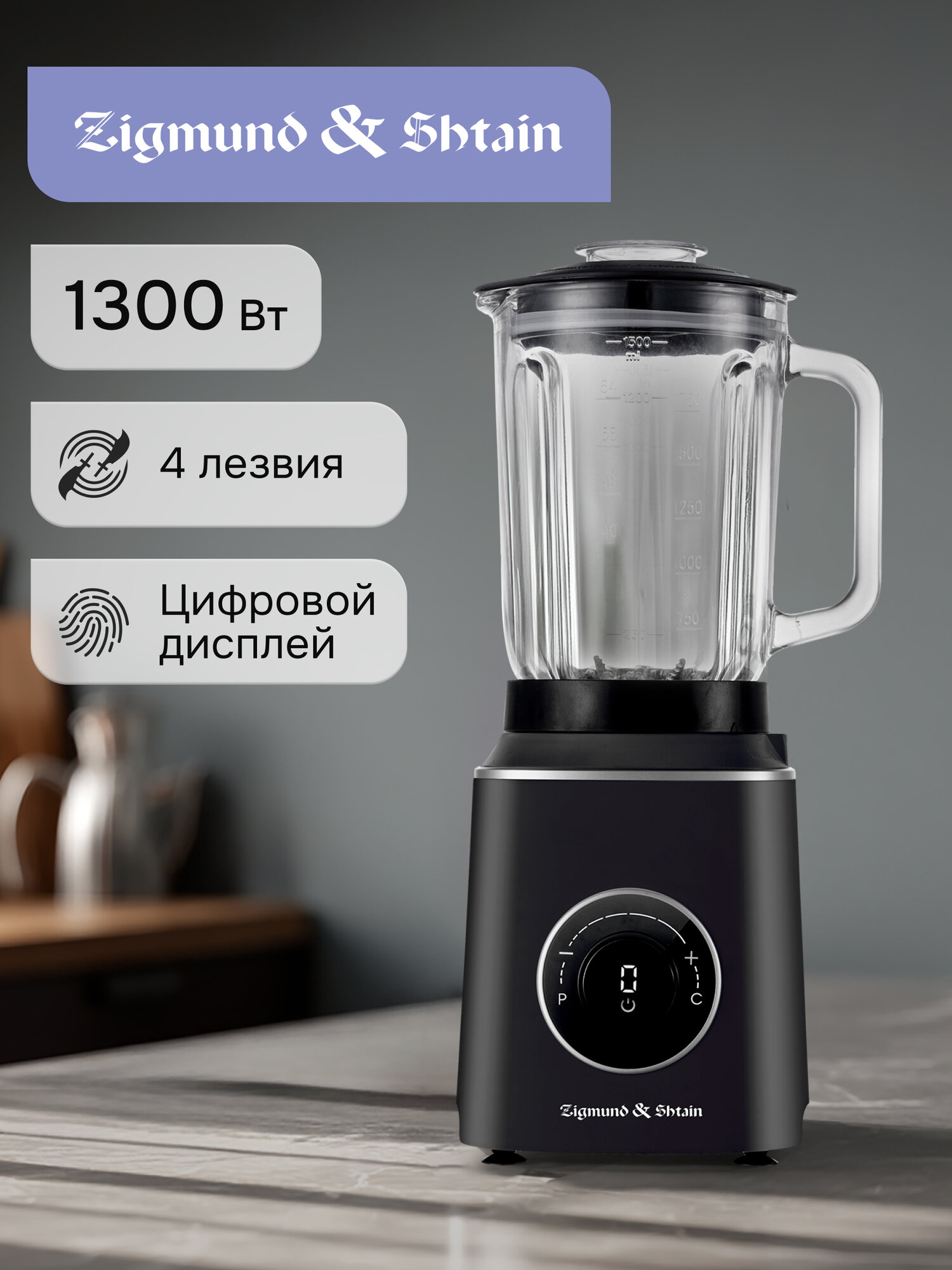 Блендер стационарный Zigmund & Shtain BS-446 D, 9 скоростей, 1300 вт, антрацит