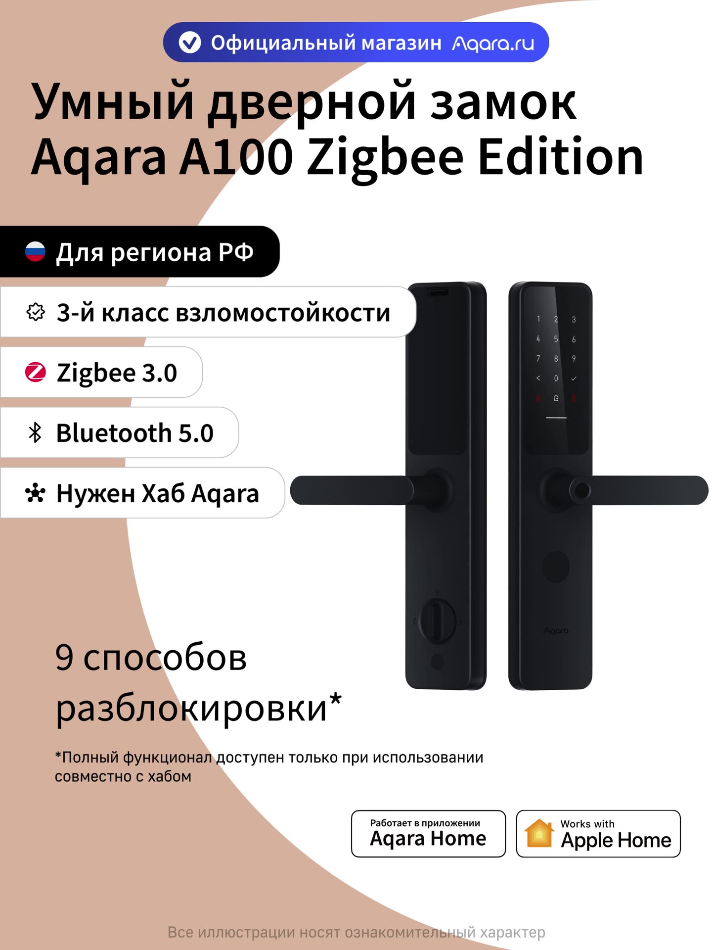 Умный дверной замок Aqara A100 ZNMS02ES, Zigbee 3.0, Bluetooth 5.0 — фото 1