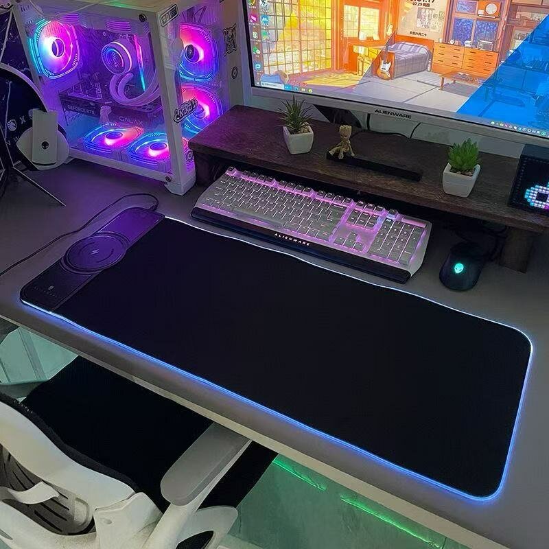 Коврик для игровой мыши, Alienware Беспроводная зарядка RGB Компьютерный настольный коврик 15 Вт Быстрая зарядка, черный — фото 1