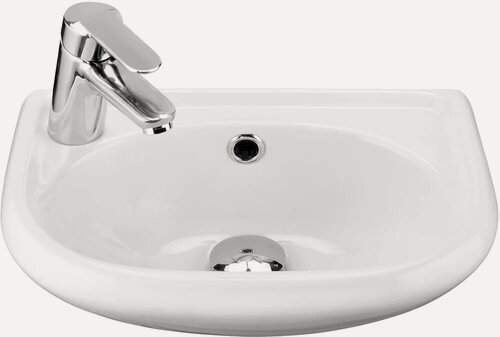 Изображение товара Раковина маленькая в туалет Santek Бриз 1. WH11.0.442 39 L мини, подвесная, белая, глянцевая, раковина для ванной фарфоровая, полукруглая